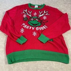 ugly xmas sweater teenage mutant ninja turtle crew neck Raphael Party Dude XL